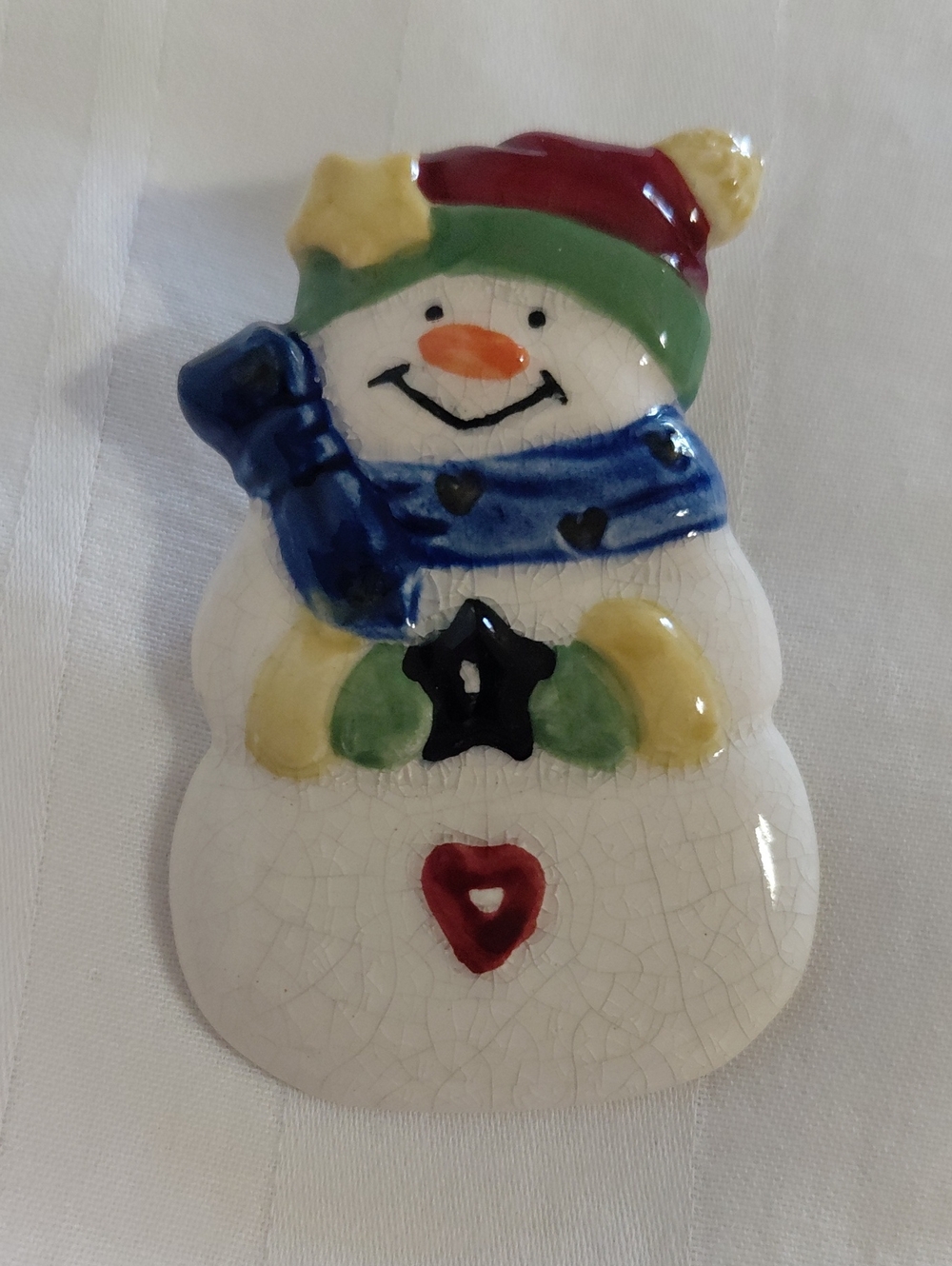 Vintage Ganz Snowman Brooch Ceramic